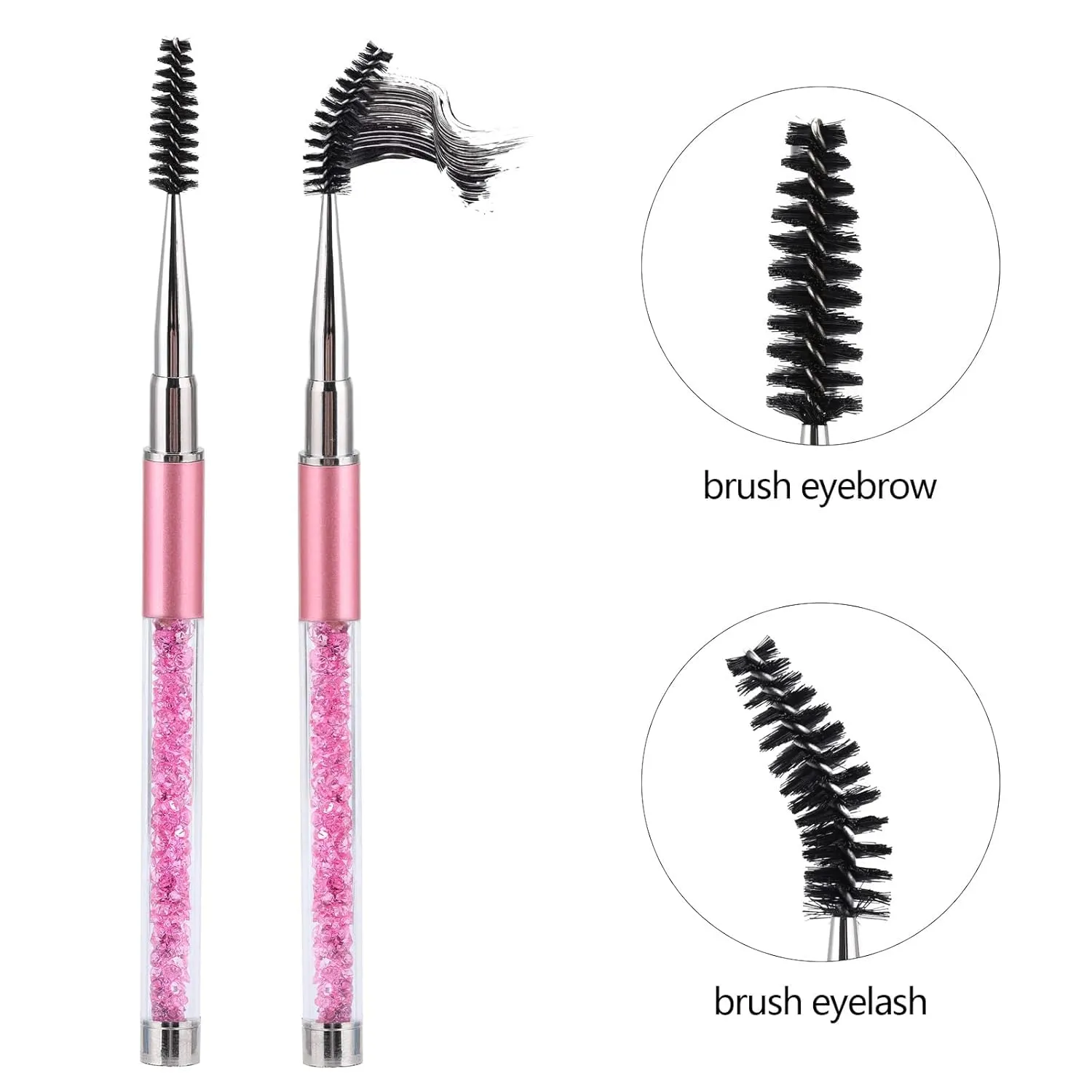 10 Pcs Spoolies Mascara Wands Eyelash Brushes Eye Brow Brush Applicator with Cap for Travel Pink