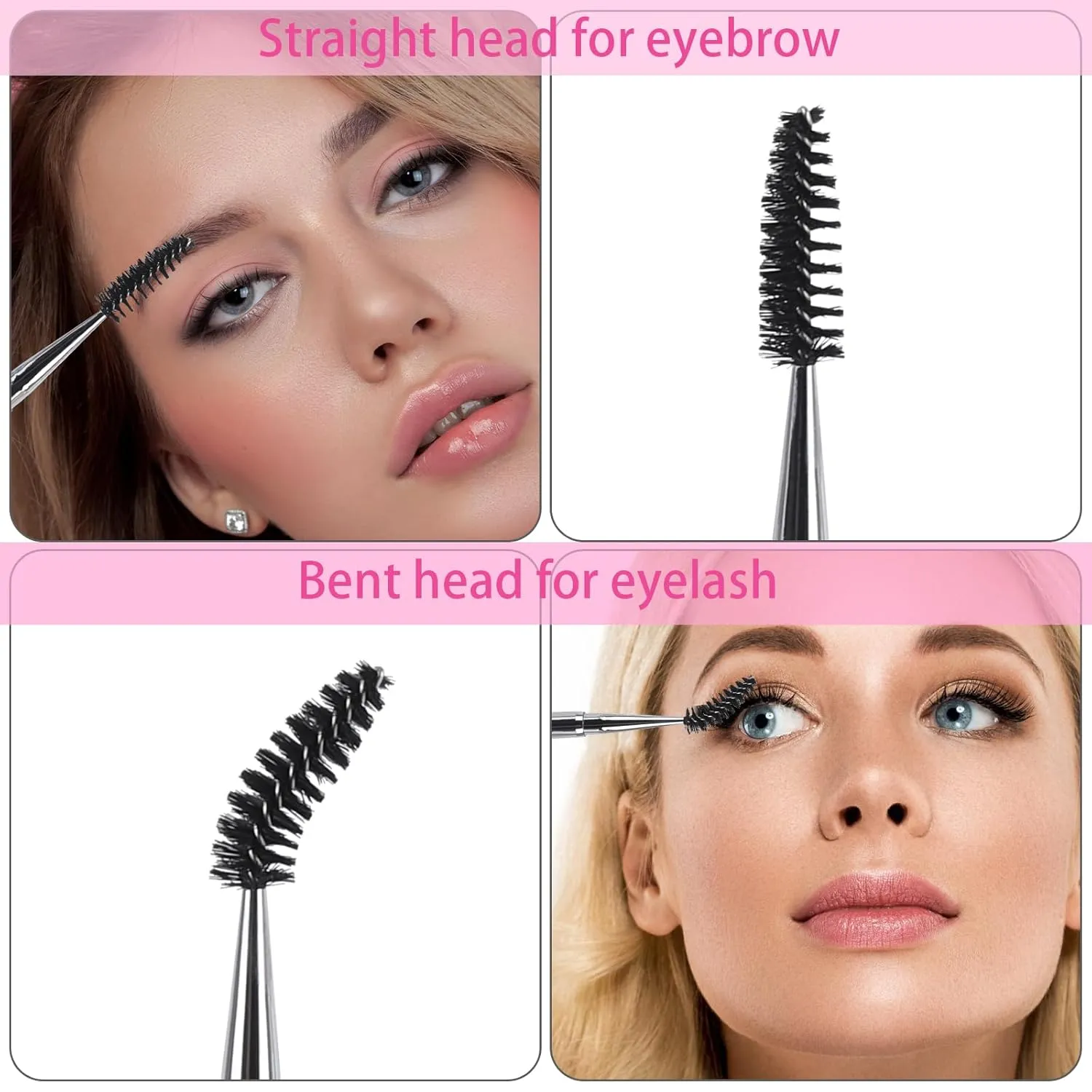 10 Pcs Spoolies Mascara Wands Eyelash Brushes Eye Brow Brush Applicator with Cap for Travel Pink