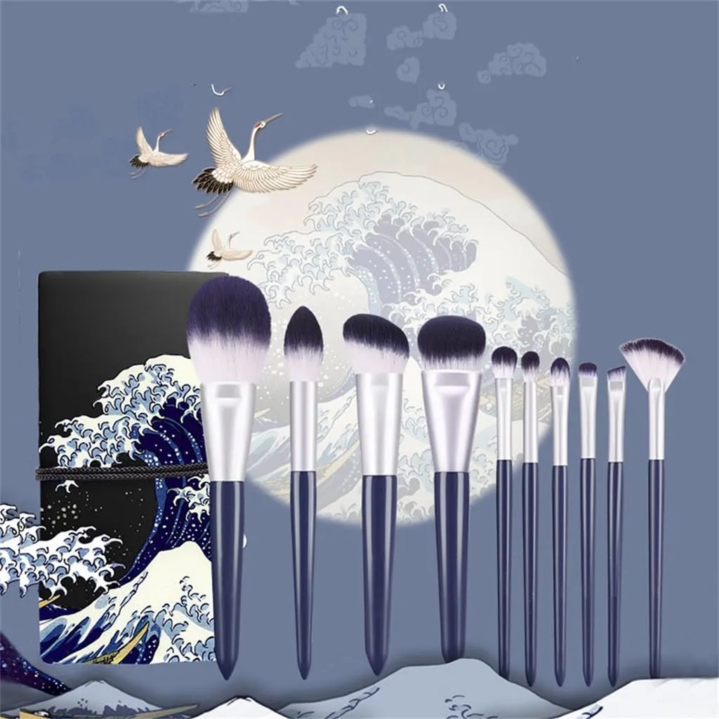 10pcs Makeup Sub Set Wooden Handle Loose Powder Brush Blush Eyeshadow Brush Complete Set
