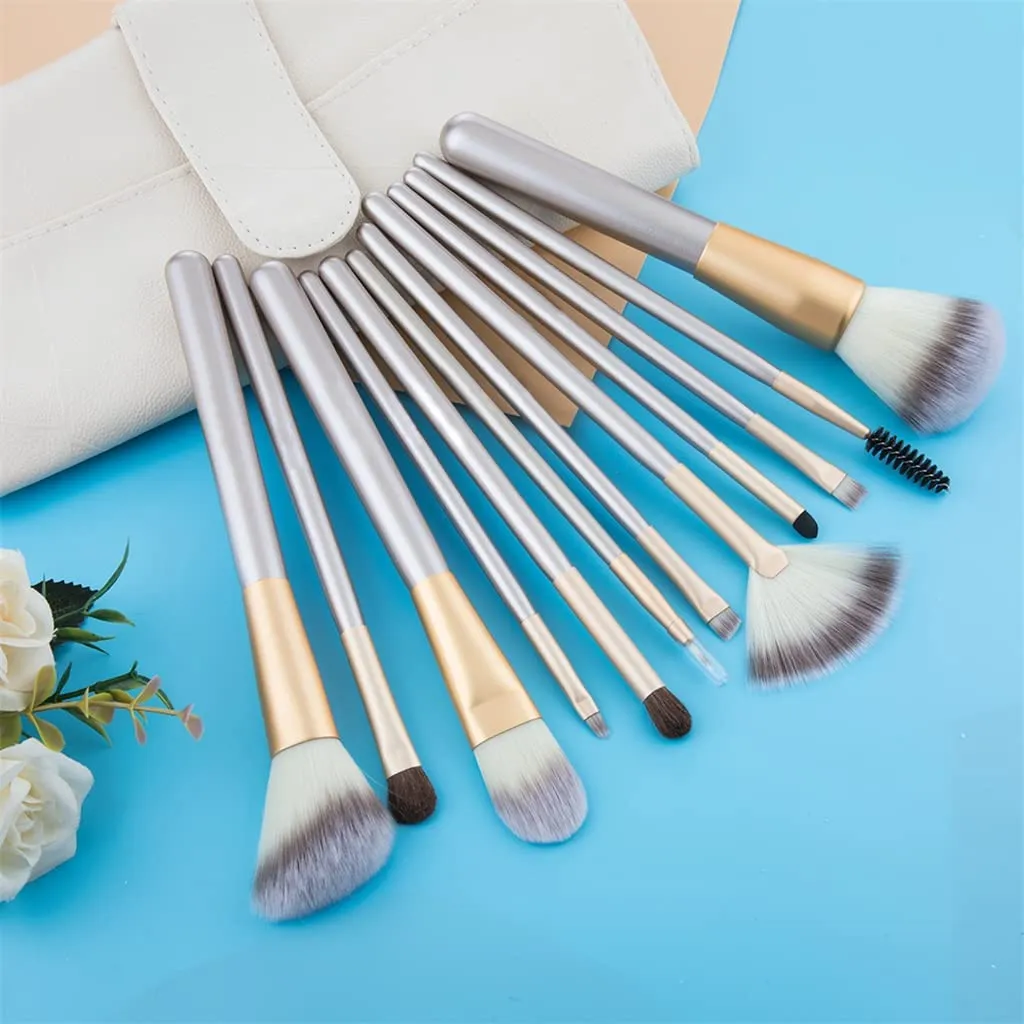 12pcs Makeup Brushes Set Large Loose Powder High Gloss Eyeshadow Foundation(Beige)