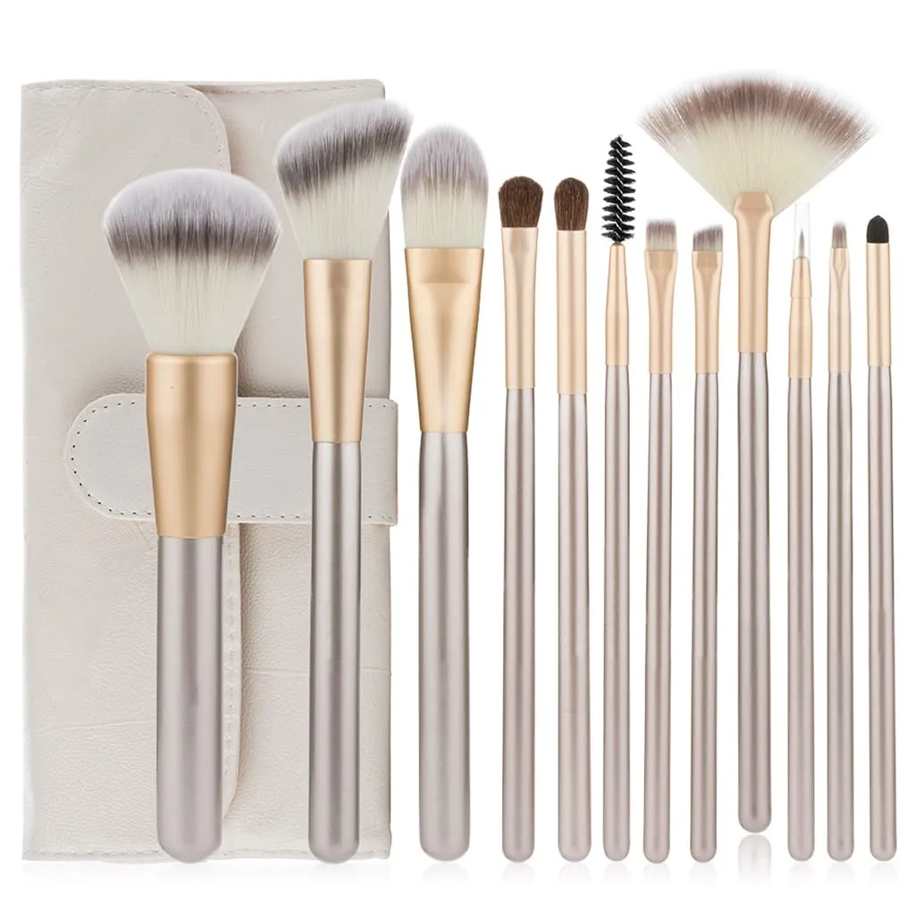 12pcs Makeup Brushes Set Large Loose Powder High Gloss Eyeshadow Foundation(Beige)