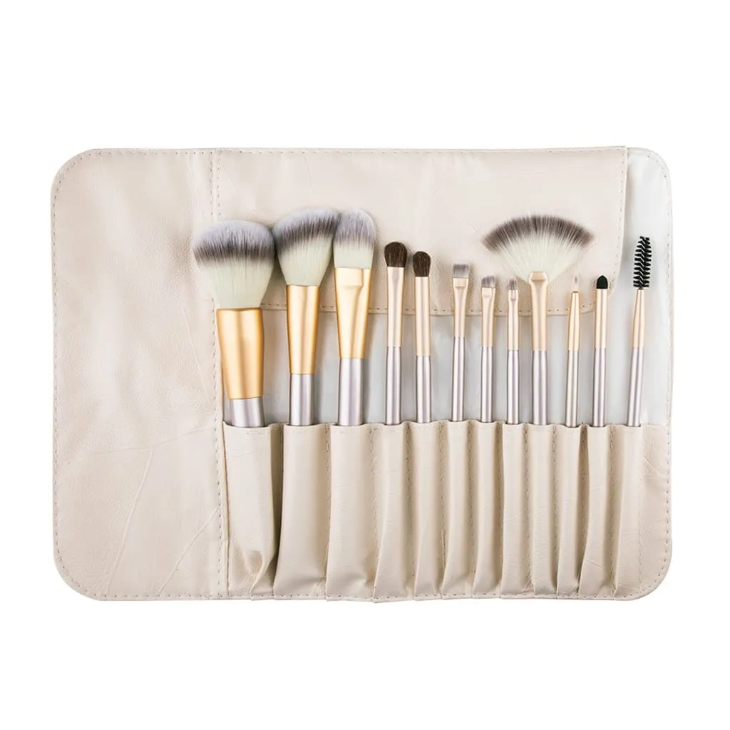 12pcs Makeup Brushes Set Large Loose Powder High Gloss Eyeshadow Foundation(Beige)