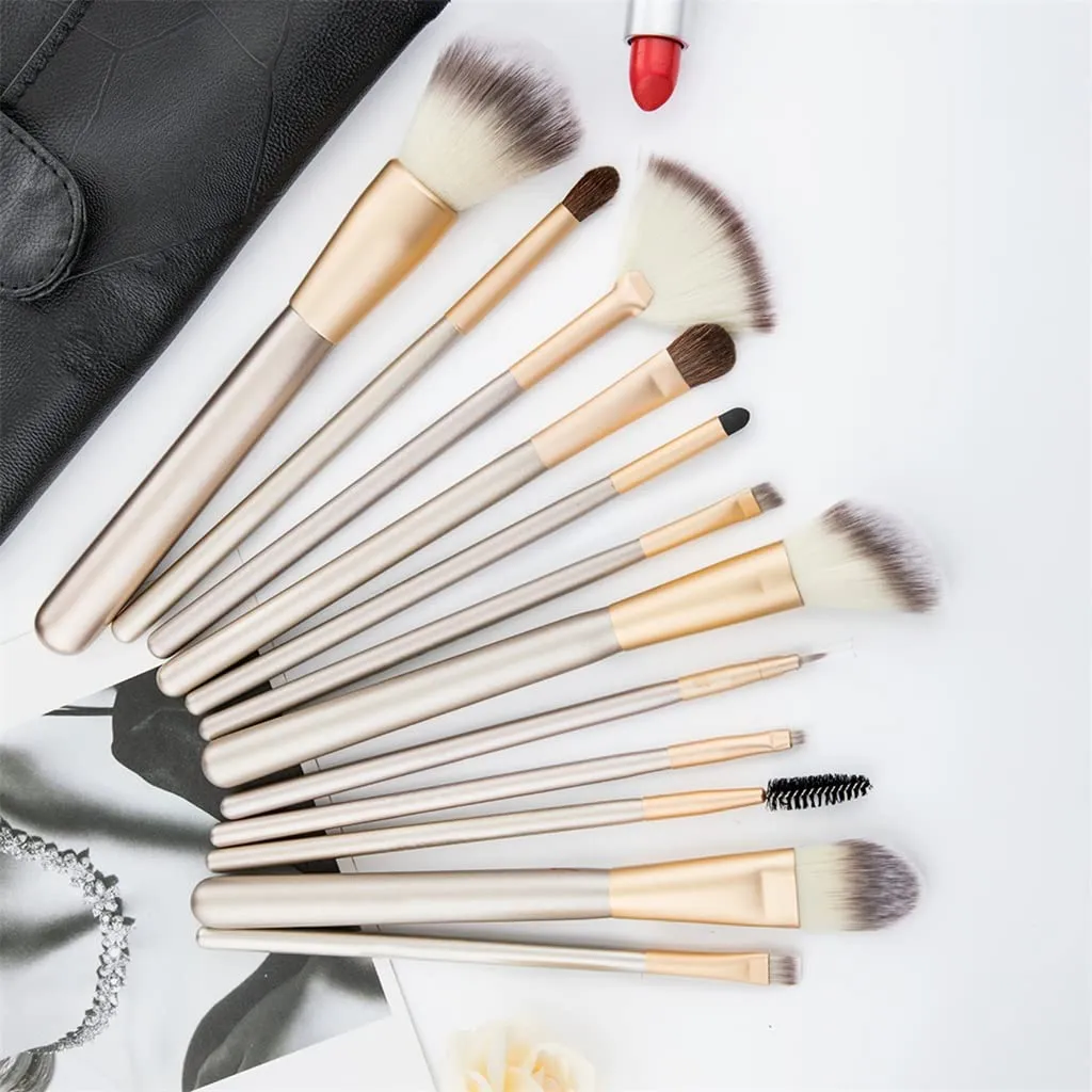 12pcs Makeup Brushes Set Large Loose Powder High Gloss Eyeshadow Foundation(Beige)