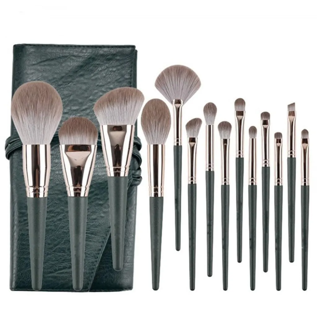 14pcs Green Cloud Makeup Brush Set Loose Powder Blush Foundation Eyeshadow Brushes Complete Set