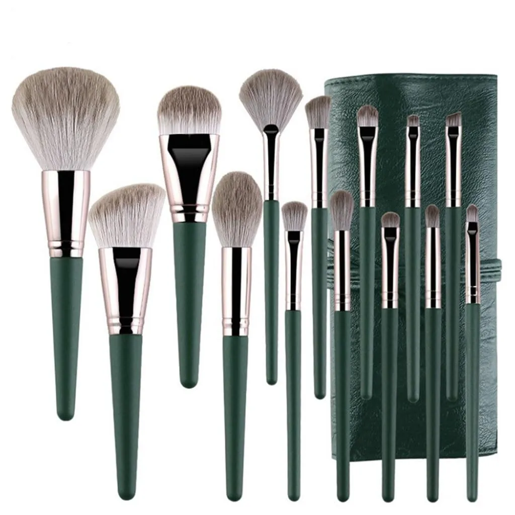 14pcs Green Cloud Makeup Brush Set Loose Powder Blush Foundation Eyeshadow Brushes Complete Set