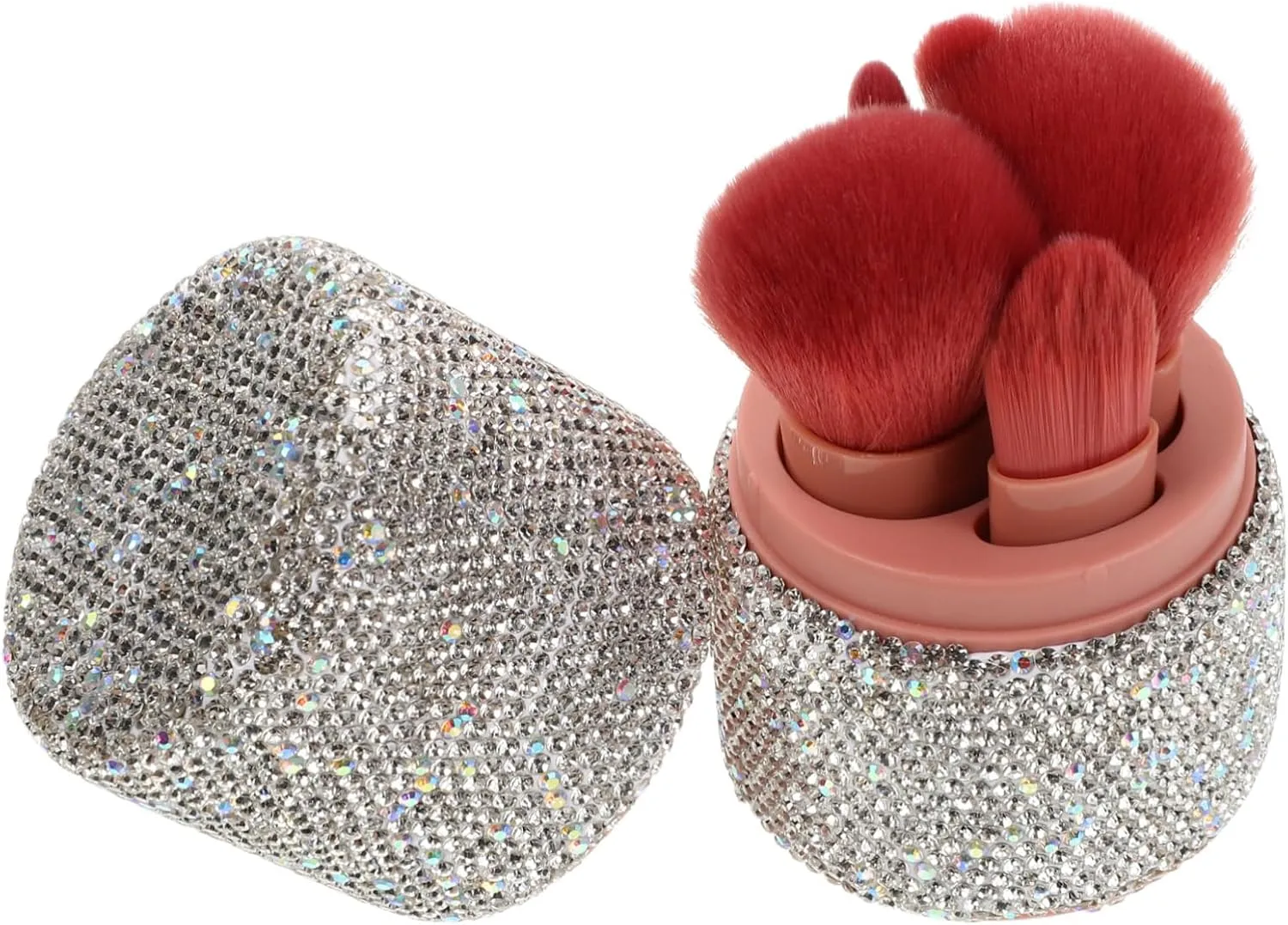 1set Portable Makeup Brush Set with Holder Luxurious Rhinestone Travel Kit for Loose Powder Foundation and Lip Application for Use