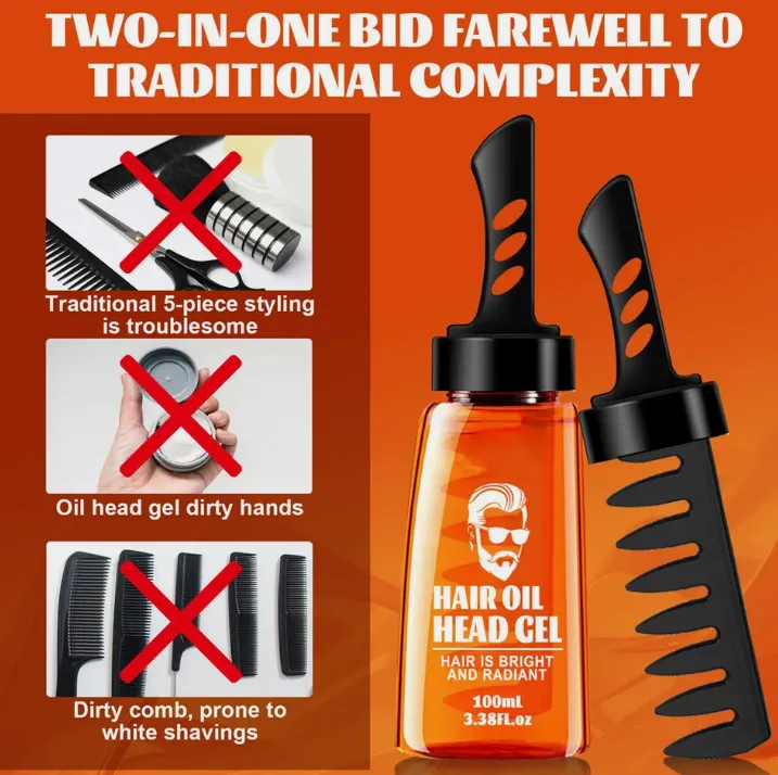 2024 Hair Oil Head Gel, Hair Gel for Men, 2 in 1 Hair Wax Comb BEST for Men USA