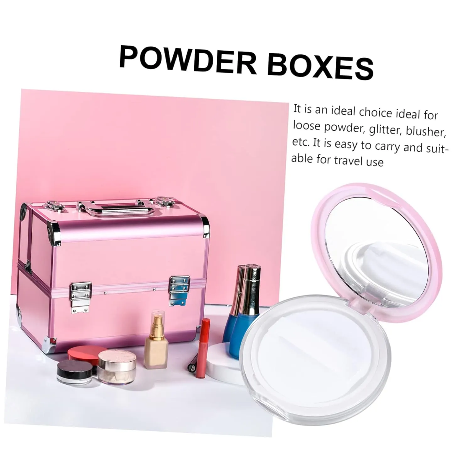 2pcs Box Loose Powder Box Mini Loose Powder Compact Travel Bottles for Toiletries Conditioner Gloss Loose Powder Compact Container Protein Powder Funnel to Go Lure Pot Pink Plastic