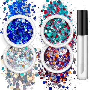 4 Box Festival Sequins Powder Fantasy Cosmetic Face Body Eye Hair Nails Art Loose for Festival