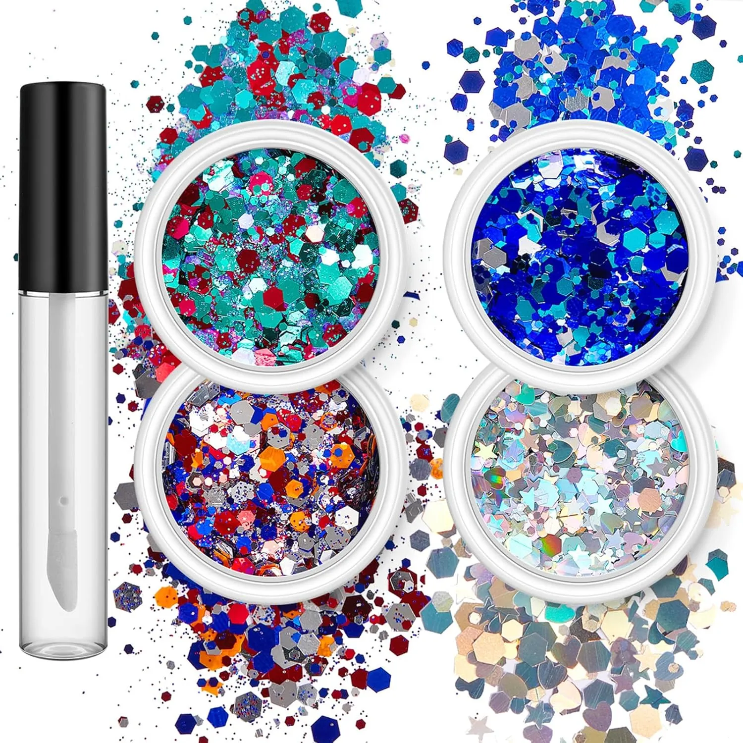 4 Box Festival Sequins Powder Fantasy Cosmetic Face Body Eye Hair Nails Art Loose for Festival