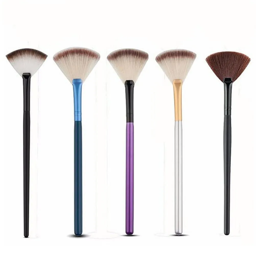 5 pcs Sector Shape Loose Powder Brushes Professional Make Up Blush Brush Tool (Blue)