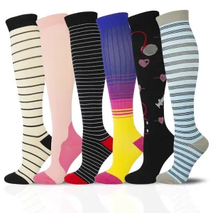 6 Pairs Knee-High Compression Socks 20-30mmhg Sports Stockings