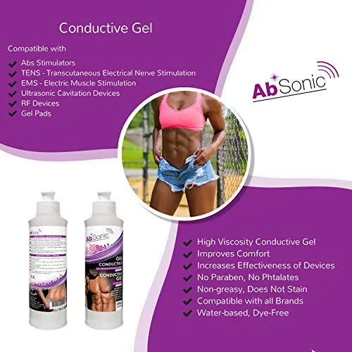 Absonic - Conductive Gel for Abs Stimulators, Muscle Stimulation, NuFace & Cavitation & Ultrasonic Slimming Devices - 2 x 250 ml (2 x 8.5 oz) - Paraben-Free