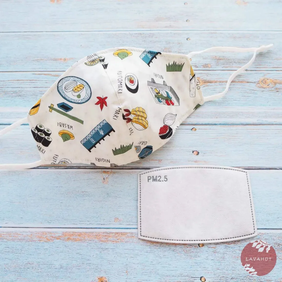 Adjustable   Filter Pocket • White "I Love Sushi"