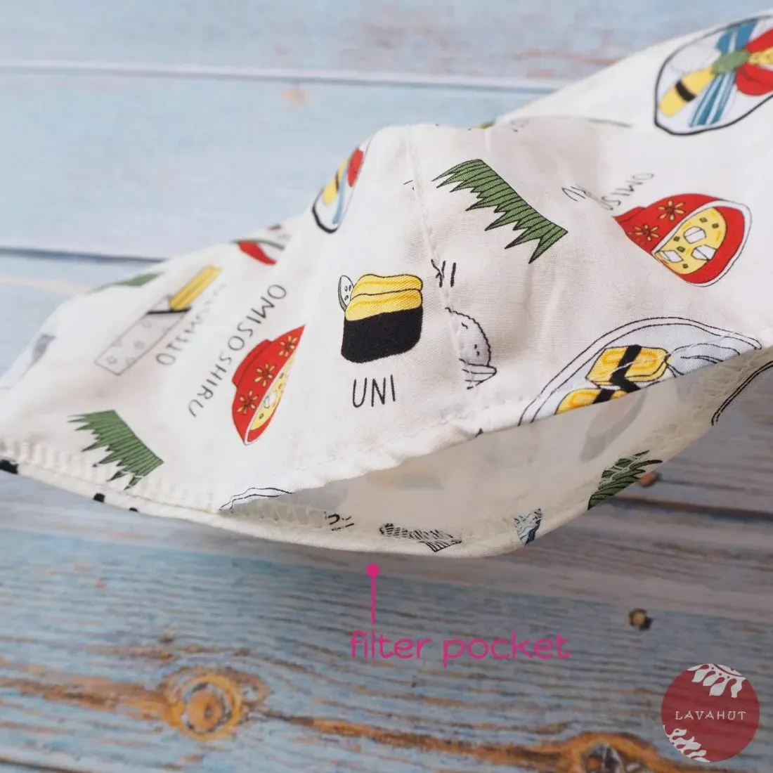 Adjustable   Filter Pocket • White "I Love Sushi"