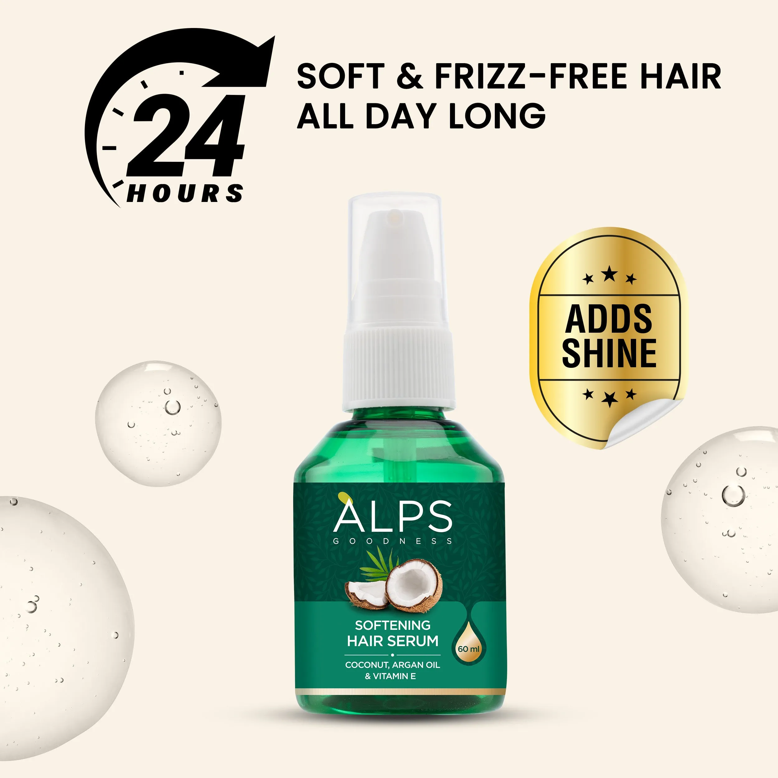 Alps Goodness Softening Hair Serum with Coconut Argan Oil & Vitamin E (60ml) | For Soft & Frizz-Free Hair | Hair Serum for Smoothening | Adds Shine