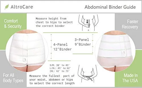 AltroCare 4 Panel, 12" high, Plus Size Postpartum Abdominal Binder, Fits 30" to 45" Waist S/M (30" to 45")