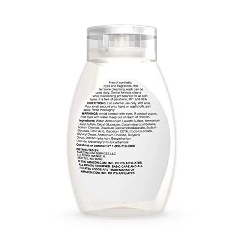 Amazon Basic Care Feminine Cleansing Wash, Dye & Scent Free, Hypoallergenic, Dermatologist & Gynecologist Tested, 13 Ounces