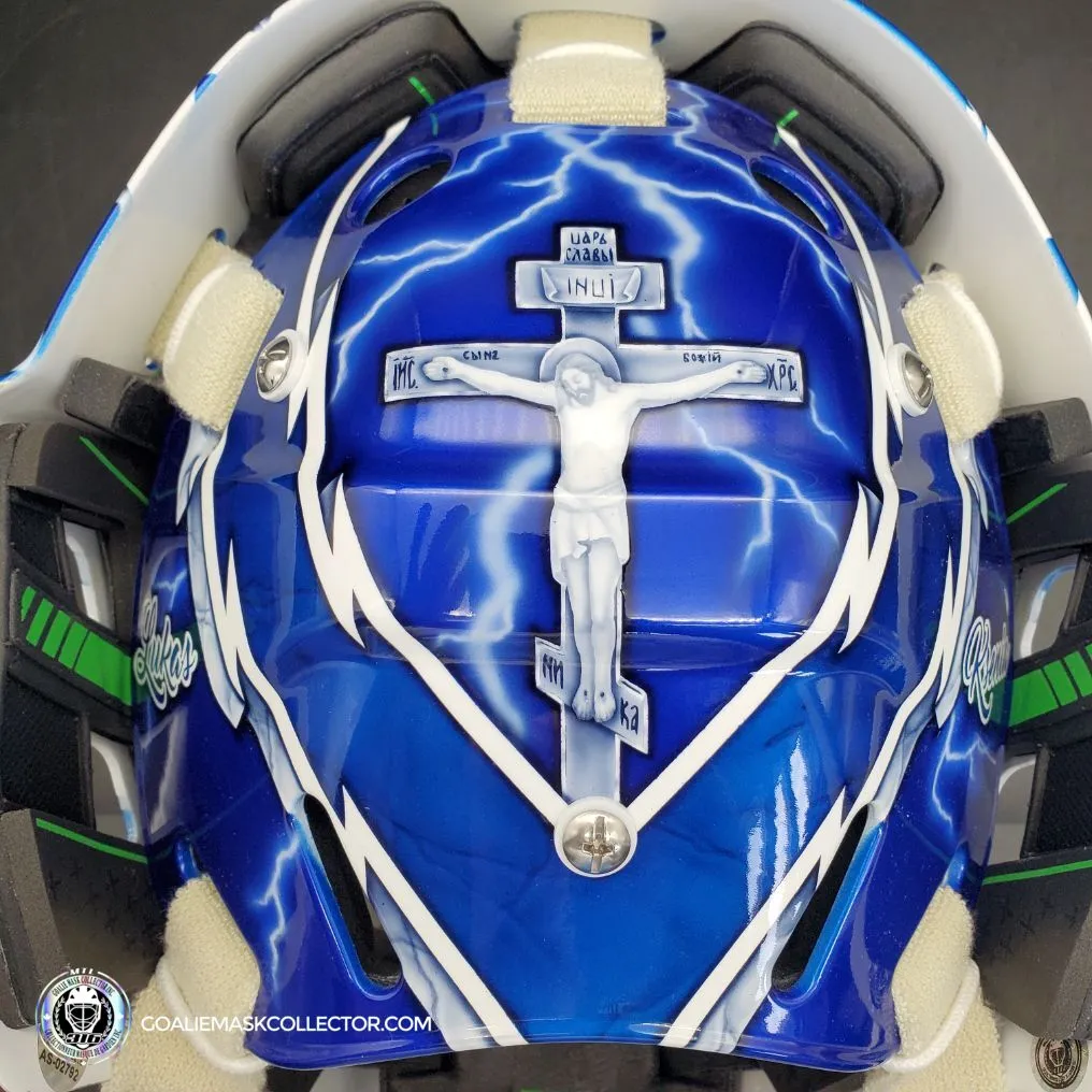 Andrei Vasilevskiy Goalie Mask "Game Ready" Pro Return 2022 Tampa Bay Lightning Sylabrush Painted on Bauer NME ONE Shell AS-02792 - SOLD