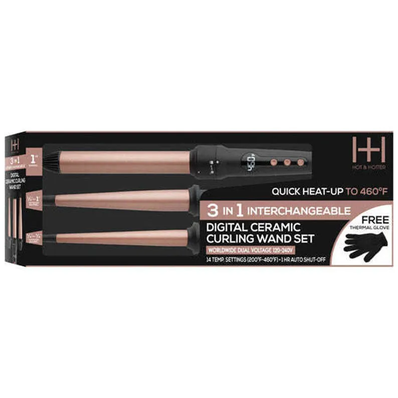 ANNIE HOT & HOTTER 3in1 Interchangeable Digital Curling Wand Set #05997