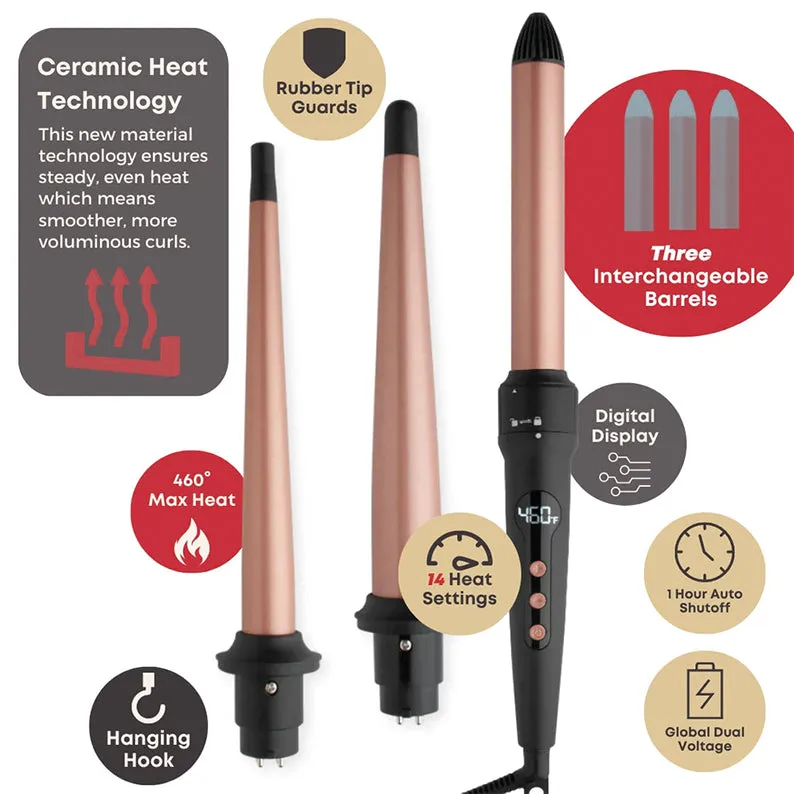 ANNIE HOT & HOTTER 3in1 Interchangeable Digital Curling Wand Set #05997