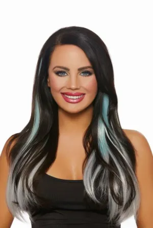 Aqua/Grey Ombre - Long Straight Three-Piece Hair Extensions