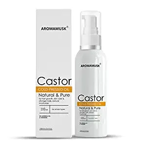 AromaMusk USDA Organic 100% Pure Cold Pressed Castor Oil For Hair Growth, Skin Care, Strong Nails & Eyelashes, 100ml