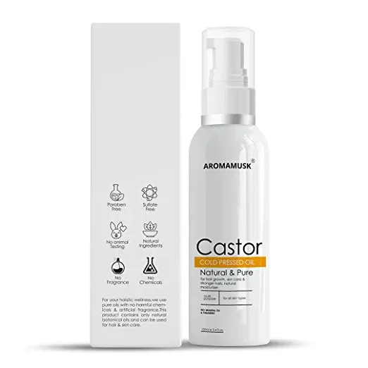 AromaMusk USDA Organic 100% Pure Cold Pressed Castor Oil For Hair Growth, Skin Care, Strong Nails & Eyelashes, 100ml