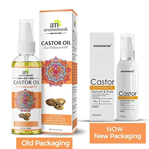 AromaMusk USDA Organic 100% Pure Cold Pressed Castor Oil For Hair Growth, Skin Care, Strong Nails & Eyelashes, 100ml