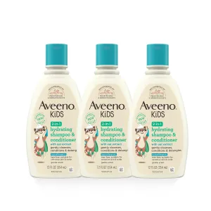 Aveeno Kids 2-in-1 Shampoo and Conditioner, Hydrating Shampoo and Conditioner for Soft, Smooth and Easily Manageable Hair, Oat Extract Formula, Gentle Scent, Hypoallergenic, 12 fl. oz, 3 Pack