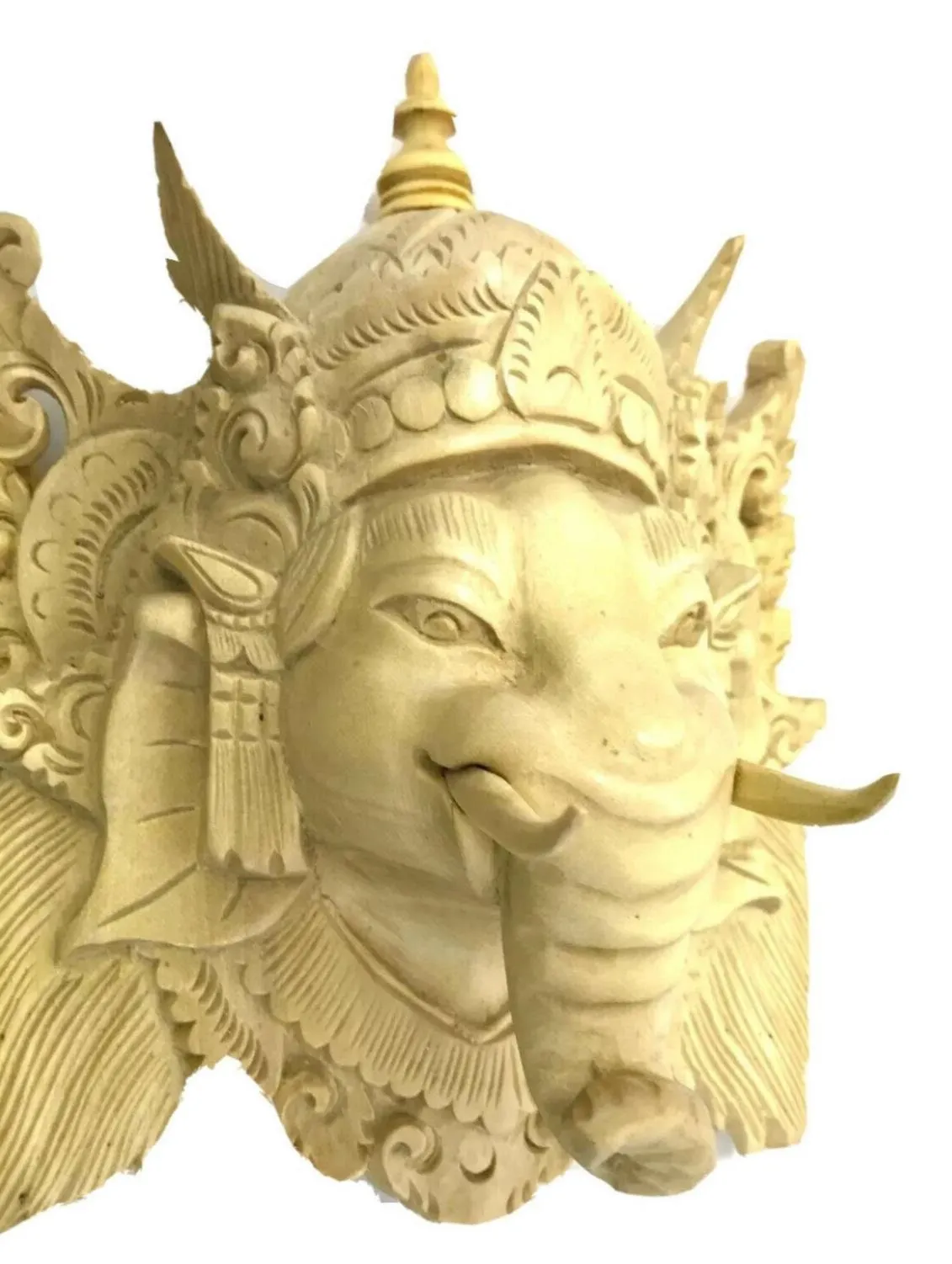 Balinese Ganesha Remover of. Obstacles Elephant Mask Hand Carved wood Carving Hindu  Wall Art eclectic spiritual Decor