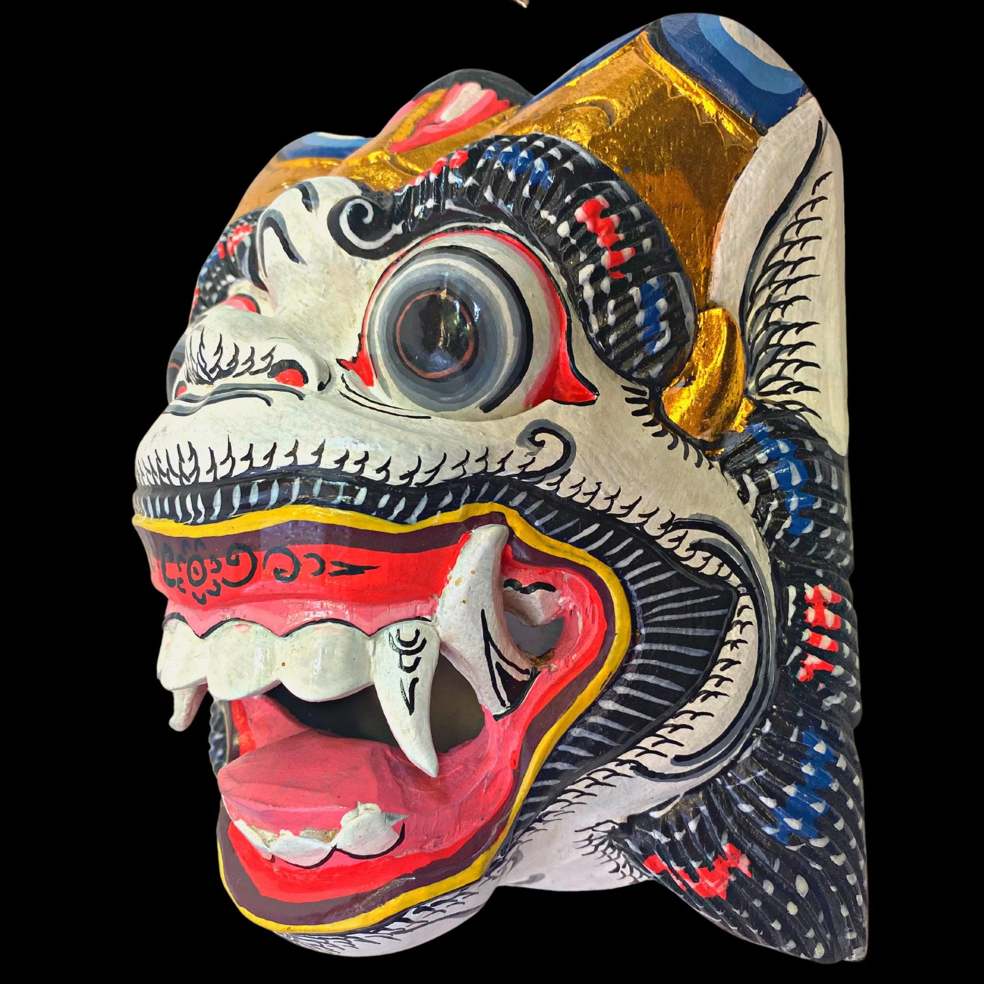 Balinese Mask White Hanuman the Monkey General Wooden Topeng Hand Carved  wood Carving Bali Folk Art Wall art Indonesia