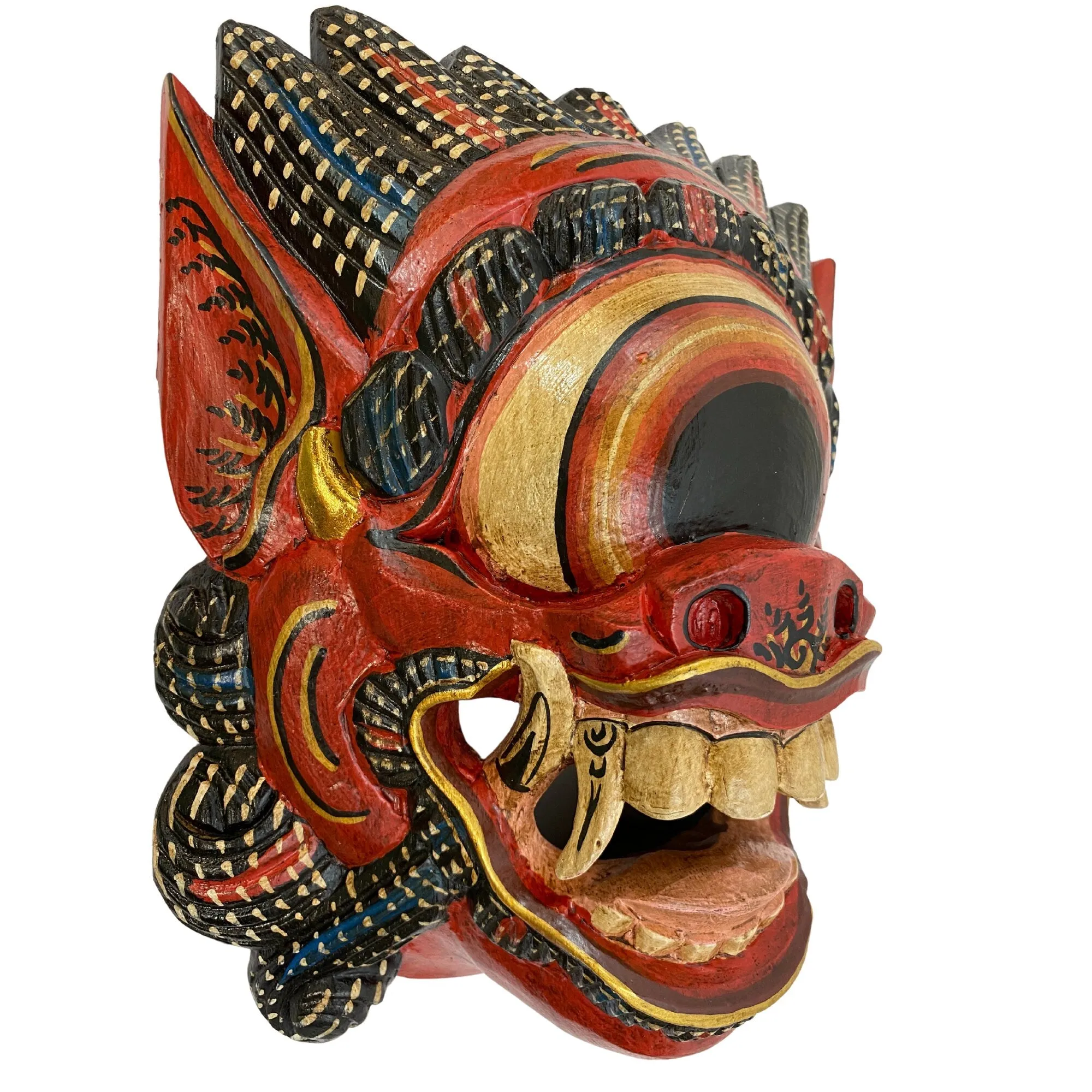 Balinese Mata Besek Mask Cyclops One Eyed Monster Rakshasa Demon Bali Folk Art Hand carved wood Carving Red Wall art