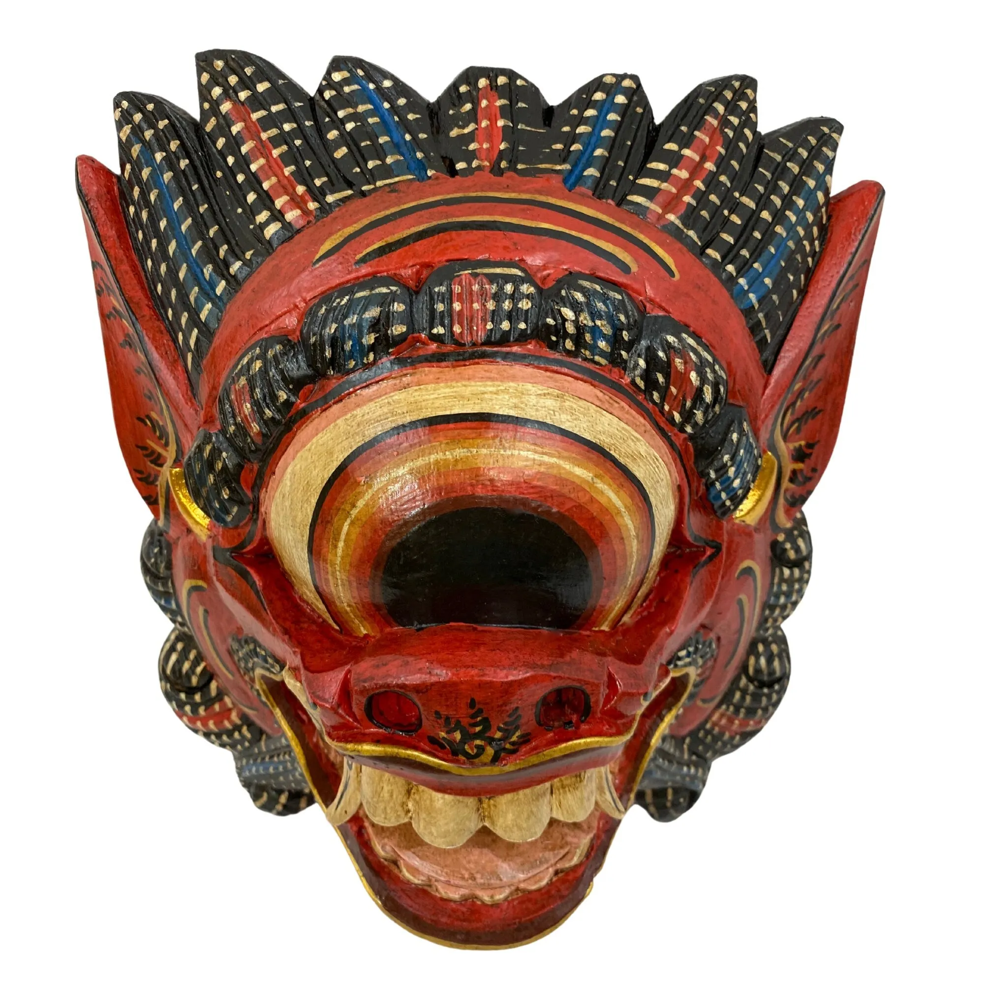 Balinese Mata Besek Mask Cyclops One Eyed Monster Rakshasa Demon Bali Folk Art Hand carved wood Carving Red Wall art