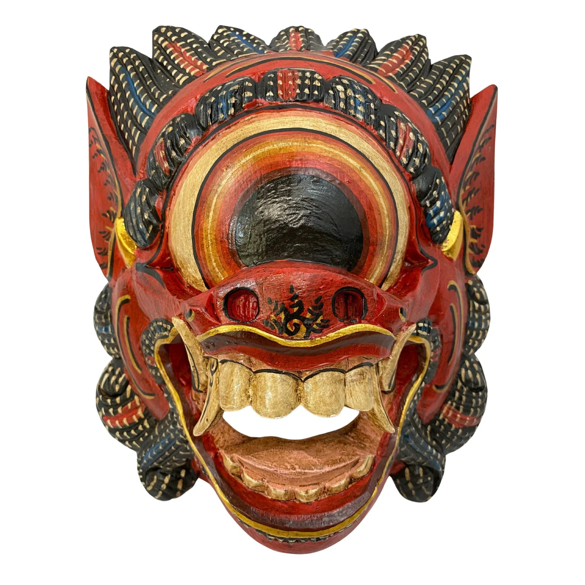 Balinese Mata Besek Mask Cyclops One Eyed Monster Rakshasa Demon Bali Folk Art Hand carved wood Carving Red Wall art