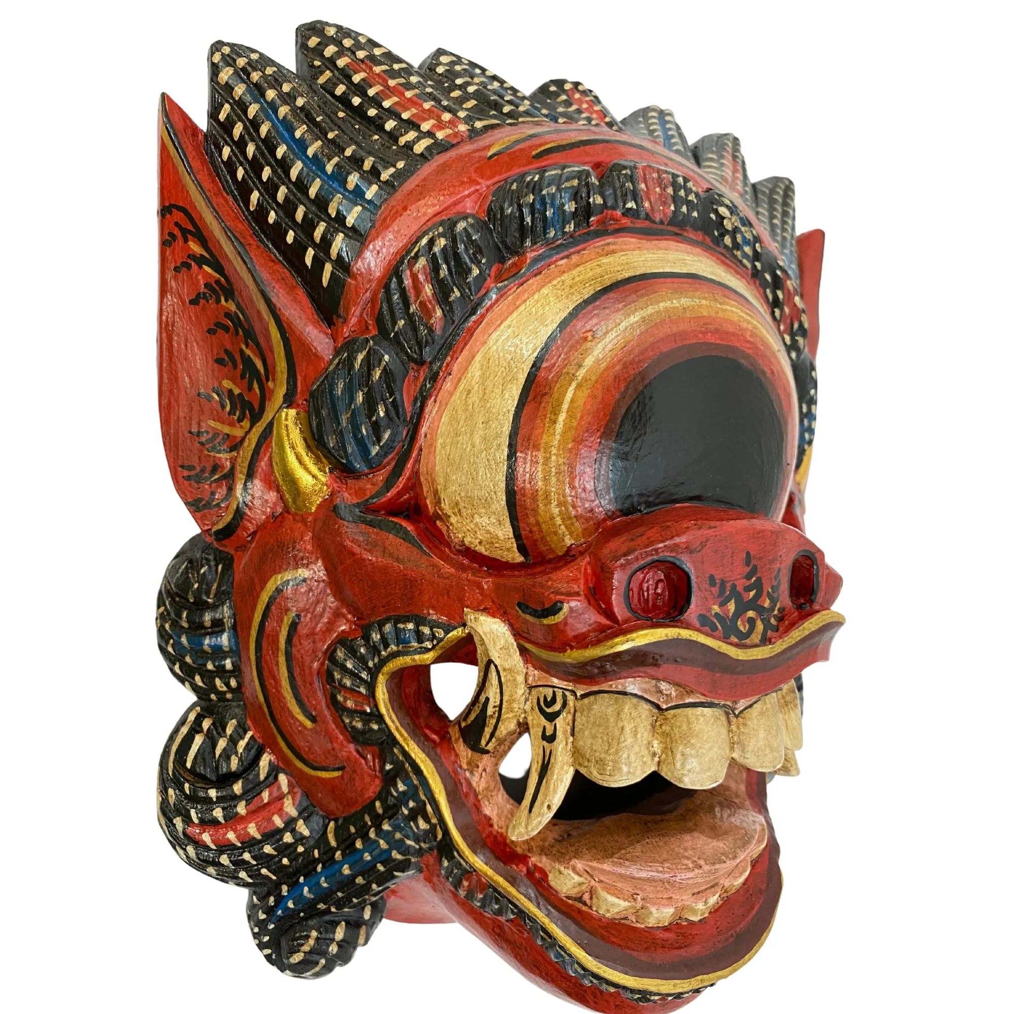Balinese Mata Besek Mask Cyclops One Eyed Monster Rakshasa Demon Bali Folk Art Hand carved wood Carving Red Wall art