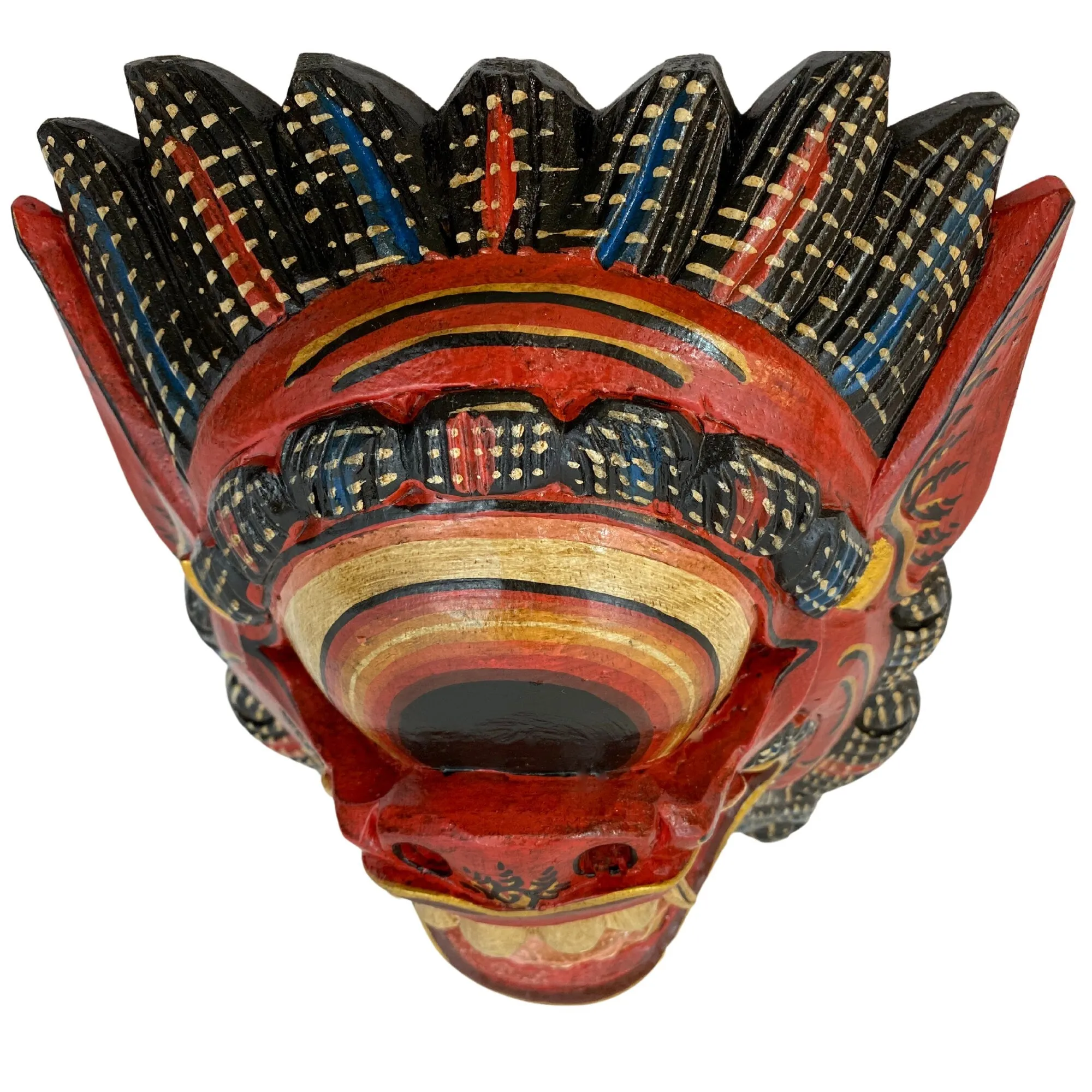 Balinese Mata Besek Mask Cyclops One Eyed Monster Rakshasa Demon Bali Folk Art Hand carved wood Carving Red Wall art