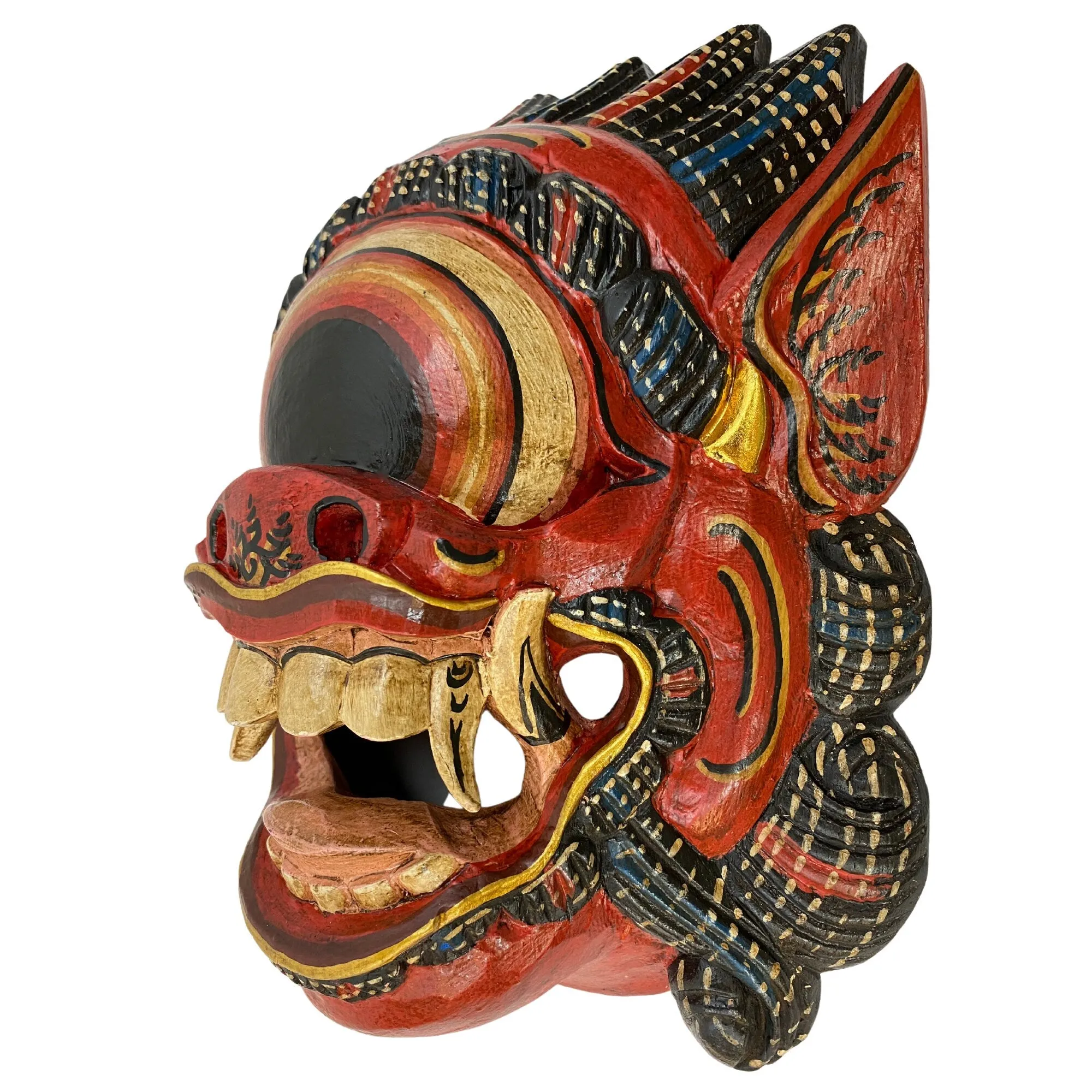 Balinese Mata Besek Mask Cyclops One Eyed Monster Rakshasa Demon Bali Folk Art Hand carved wood Carving Red Wall art