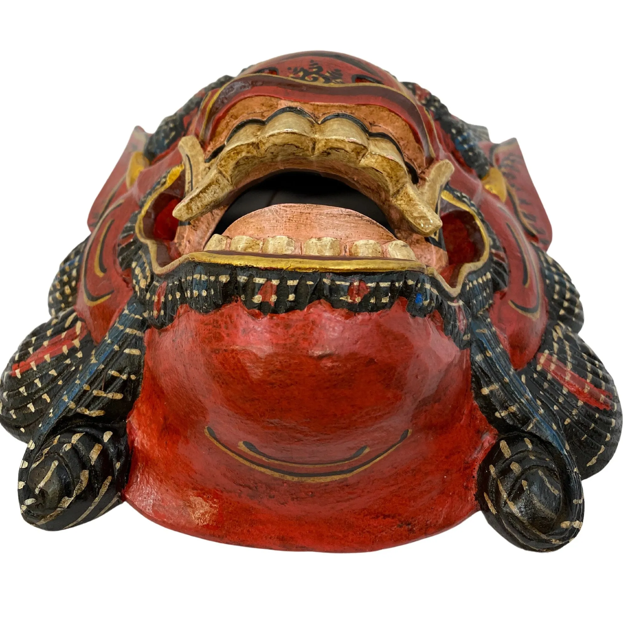 Balinese Mata Besek Mask Cyclops One Eyed Monster Rakshasa Demon Bali Folk Art Hand carved wood Carving Red Wall art