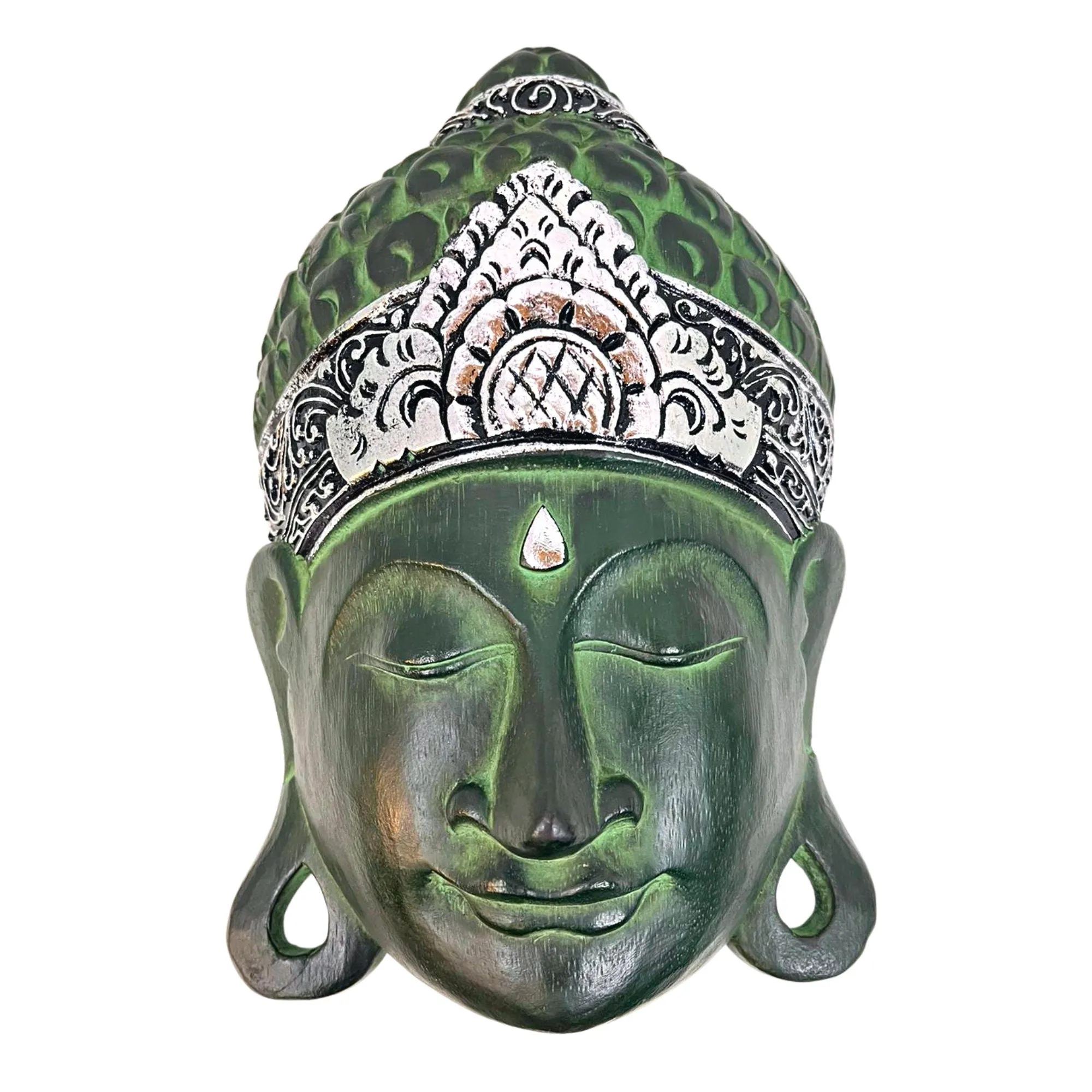 Balinese Peaceful Buddha Wooden Mask wall art sculpture Bali Folk Art Hand Carved wood carving  teal Home Decor