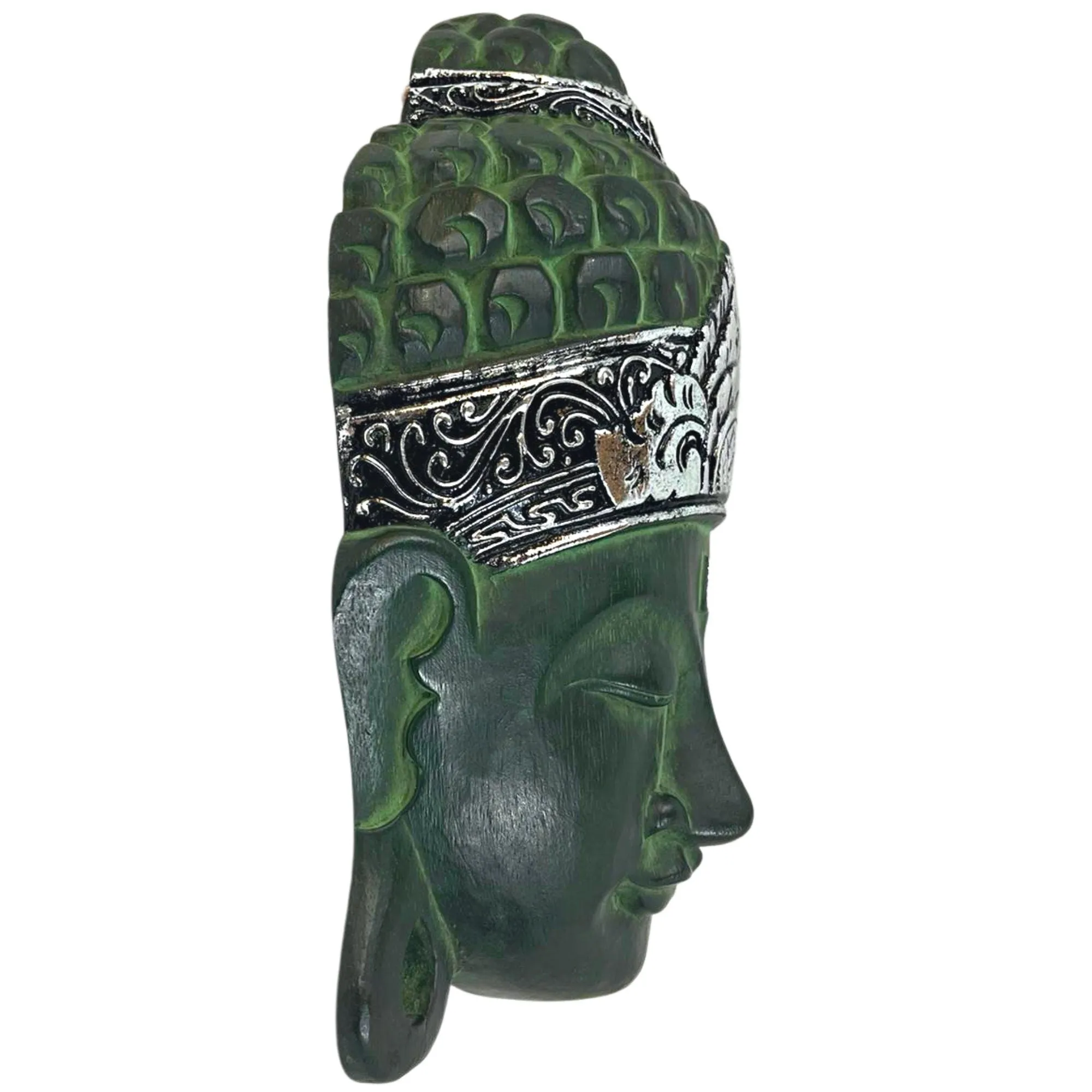 Balinese Peaceful Buddha Wooden Mask wall art sculpture Bali Folk Art Hand Carved wood carving  teal Home Decor
