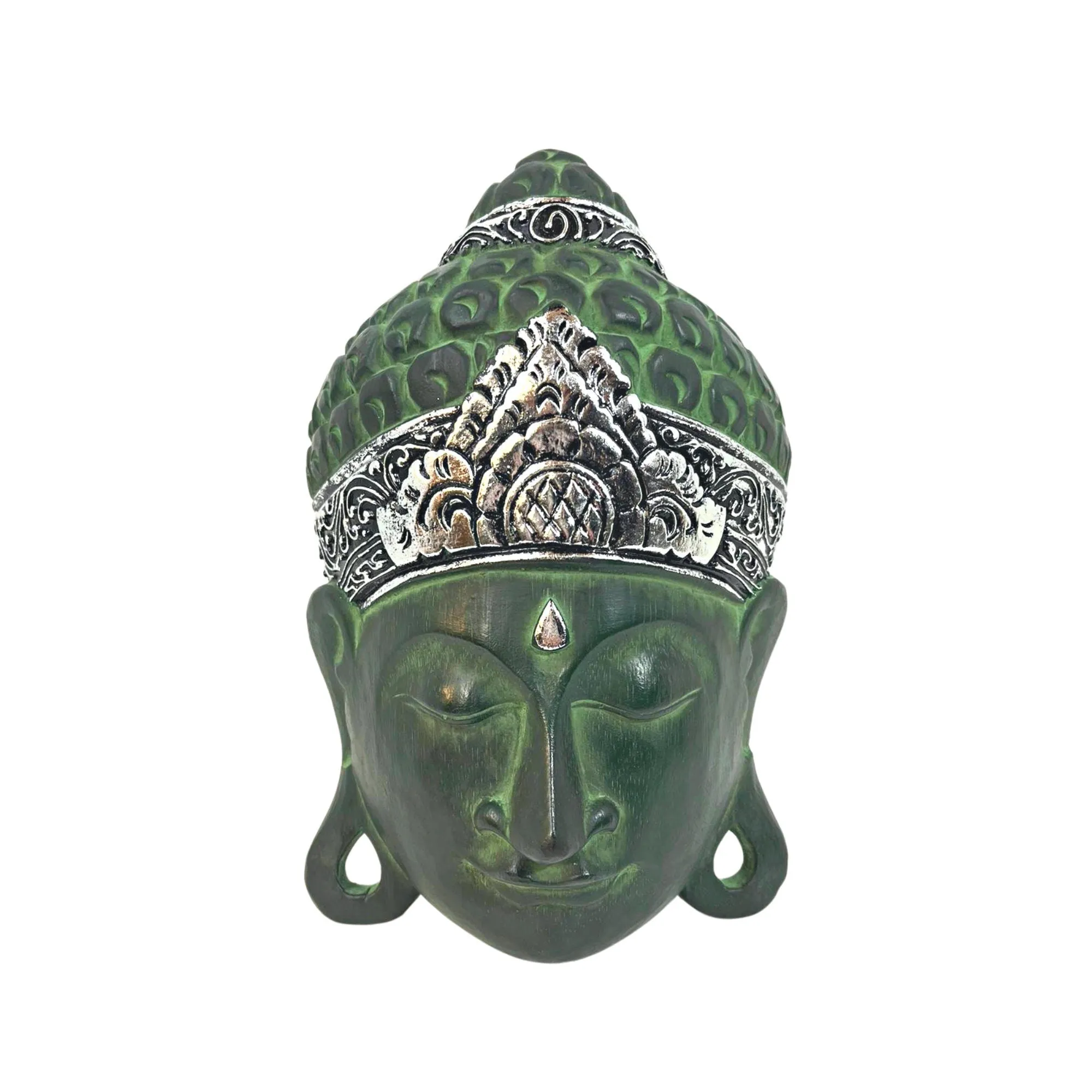 Balinese Peaceful Buddha Wooden Mask wall art sculpture Bali Folk Art Hand Carved wood carving  teal Home Decor