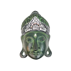 Balinese Peaceful Buddha Wooden Mask wall art sculpture Bali Folk Art Hand Carved wood carving  teal Home Decor