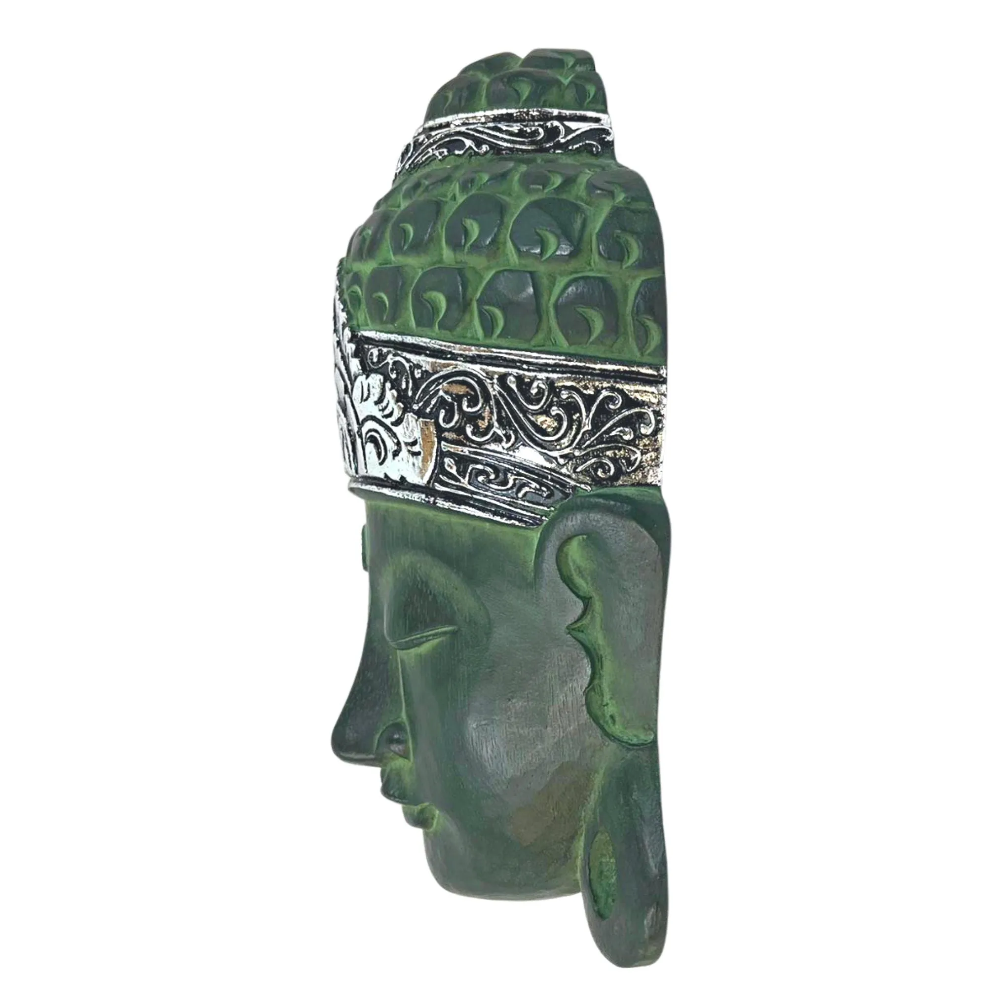 Balinese Peaceful Buddha Wooden Mask wall art sculpture Bali Folk Art Hand Carved wood carving  teal Home Decor