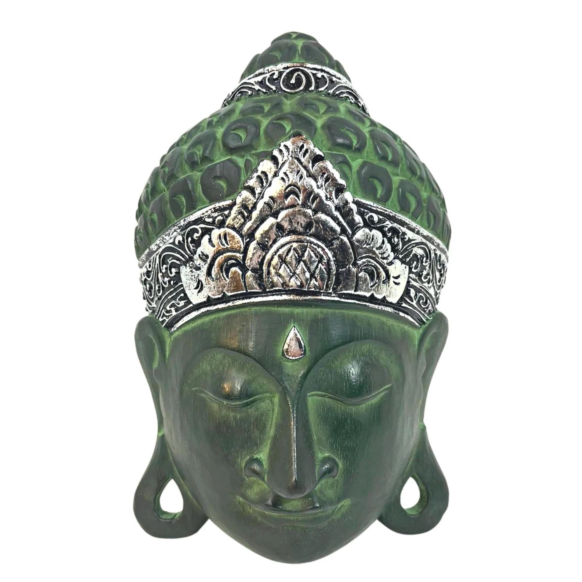 Balinese Peaceful Buddha Wooden Mask wall art sculpture Bali Folk Art Hand Carved wood carving  teal Home Decor