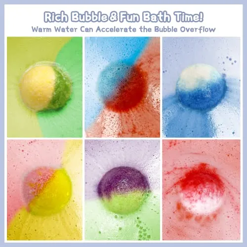 Bath Bombs for Kids, 12pcs Bath Bombs with Surprise Crystal Toys Inside, Handmade Natural and Organic Bubble Bath Fizzies, Birthday Easter Gift for Girls and Boys