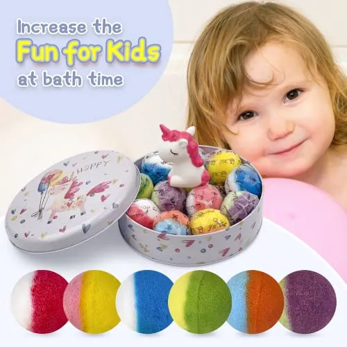 Bath Bombs for Kids, 12pcs Bath Bombs with Surprise Crystal Toys Inside, Handmade Natural and Organic Bubble Bath Fizzies, Birthday Easter Gift for Girls and Boys