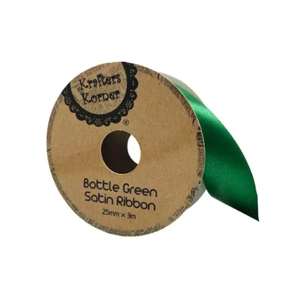 Bottle Green Satin Ribbon - 2.5cm x 300cm