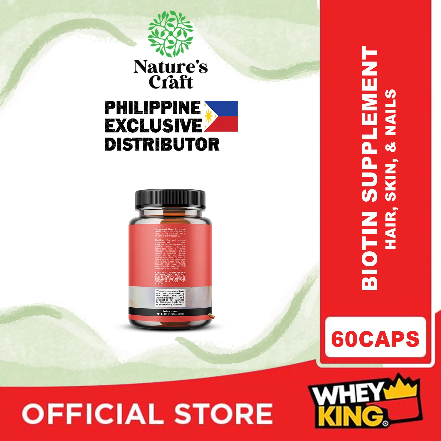 BUY1 GET1 = Natures Craft Pure Biotin Supplement | 60 Capsules EXP 01/31/2025