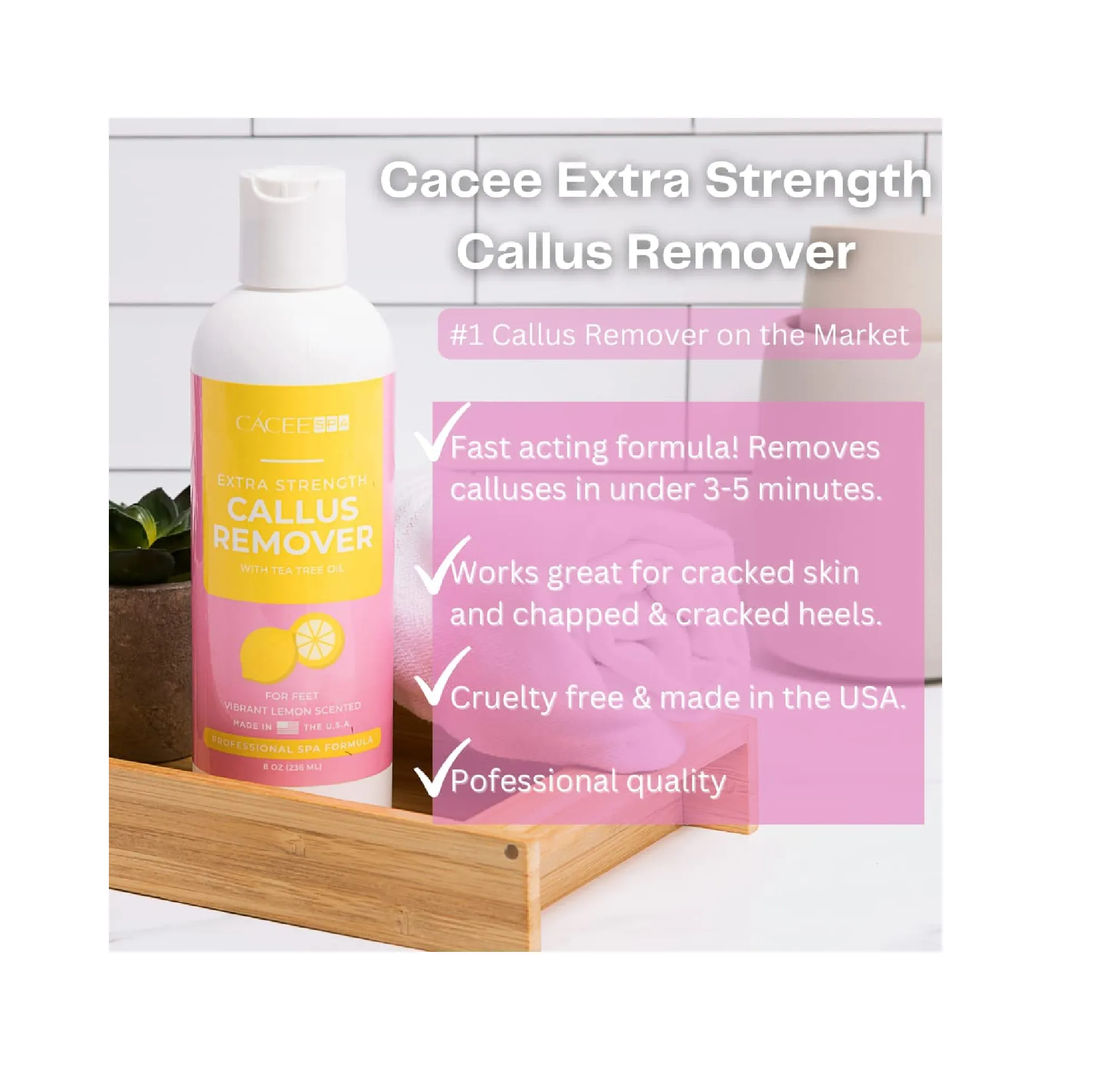 Cacee Callus Remover for Feet 8oz Gel Formula with Tea Tree Oil & Lemon Scent Works Great with Foot Scrubber Foot File or Pumice Stone Callous or Corn Remover